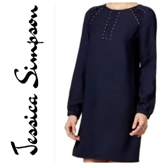 Jessica Simpson Black Studded Shift Dress Long Sleeves Size 12 - Picture 1 of 10